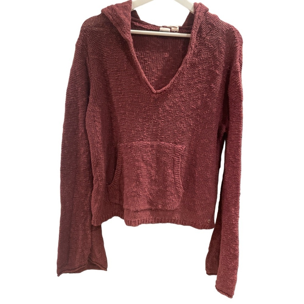 Roxy Knit V Neck Hooded Knit Sweater